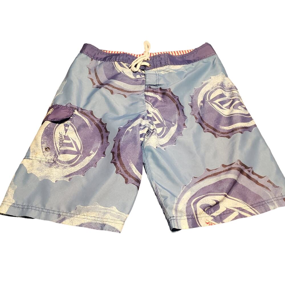 Miller Lite Beer Size S 34 Shorts Swim Trunks Logo Bottle Caps 11" Inseam